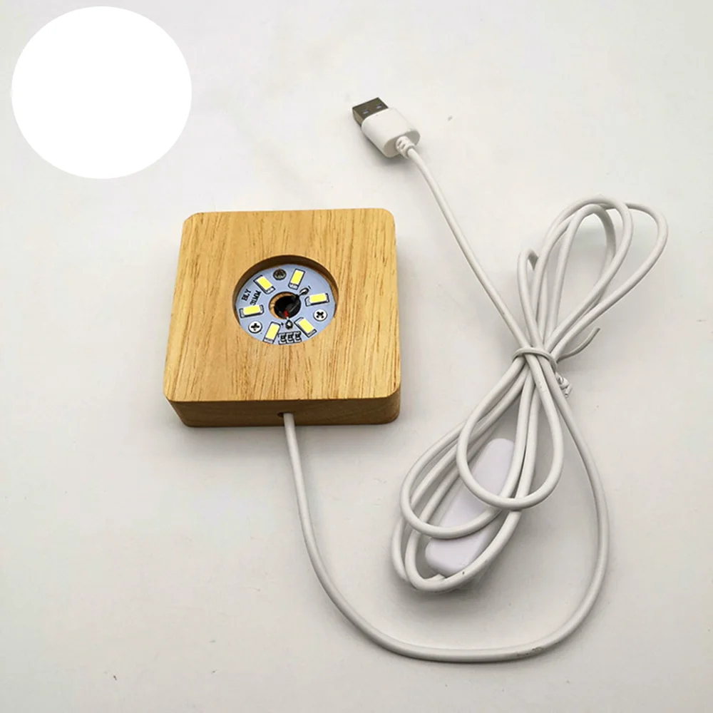 1Pcs LED Night Light Wooden Square Base Holder Display Stand For Crystals Glass Ball Illumination Home Decoration Handicraft