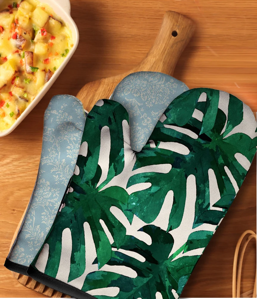 Customize Oven Mitts Baking Plant Pattern Kitchen Microwave Gloves Polyester Insulation and Anti-scalding Gloves Potholder Mat silicone oven mitts kitchen gloves silicone oven gloves