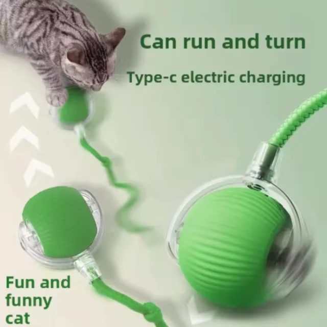 New Automatic Interactive Cat Ball Toy Rechargeable Smart Electric Rolling Ball with Faux Tail for Dog And Cat Training 6