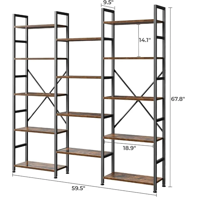 Triple 5-Tier Bookshelf 3