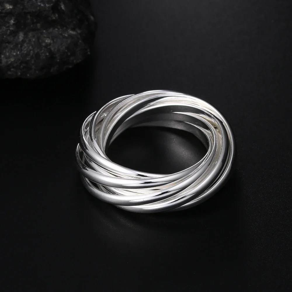 Silver Ring Hoy 925 Sterling Fine Five Circles For Women Fashion Folk Custom Wedding Party Christmas Gift Classic