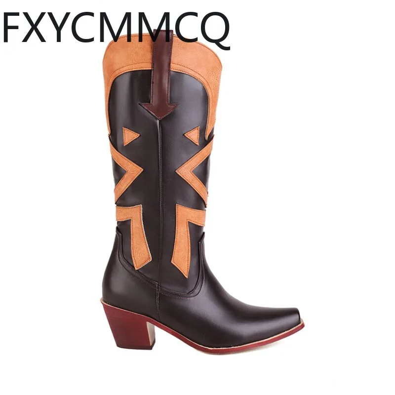 

FXYCMMCQ Europe and The United States Winter Explosion Square Wedge Heels Size 34-48 Women's Chelsea Boots Mid-tube Color 5636