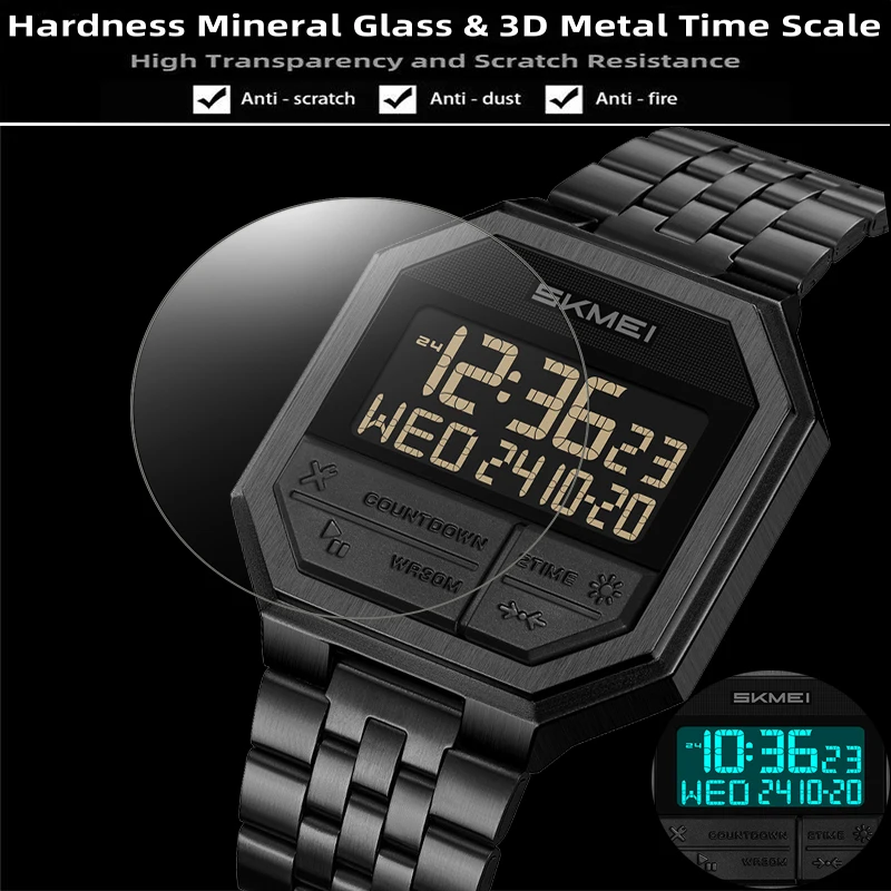 Reloj A158001 Skmei Luxury Steel Strap Digital Watches For Mens