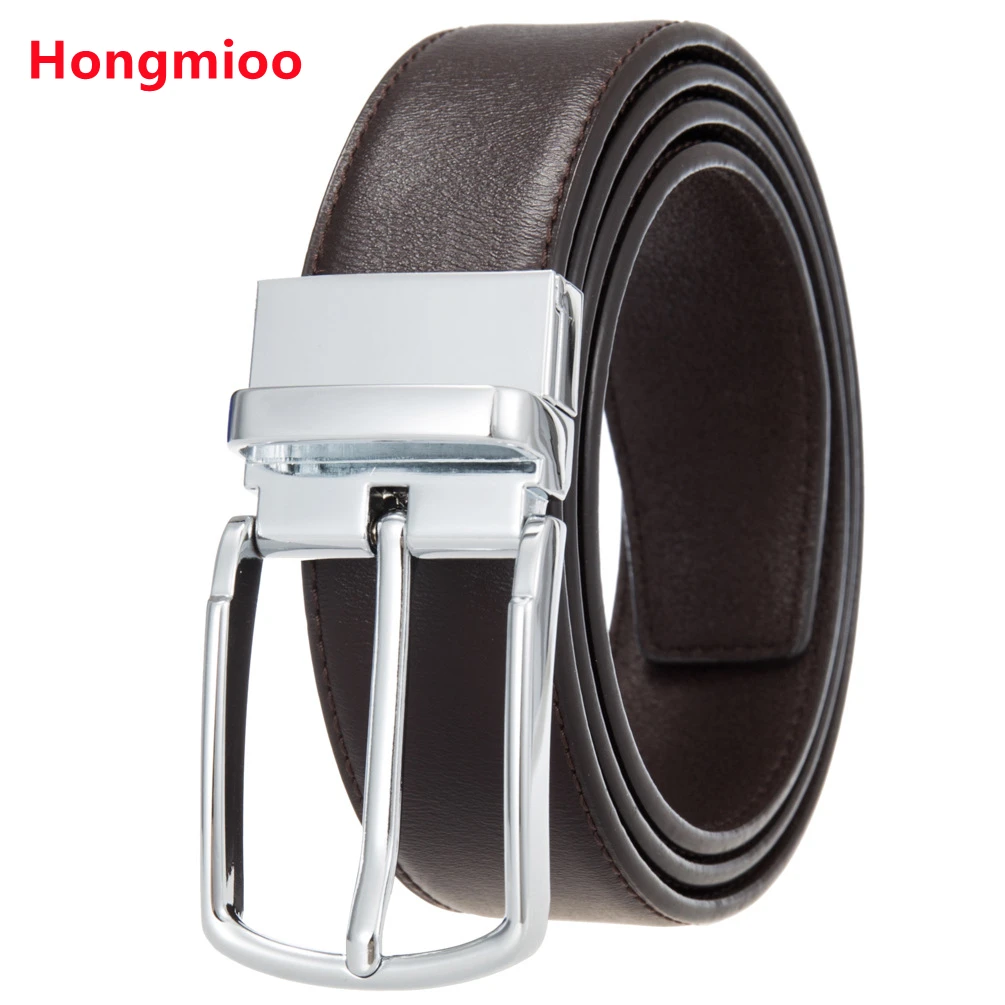

Men's Leather High Quality Classic Belt Alloy Pin Buckle Men's Matching Jeans Business Cowhide Black Dark Brown Color