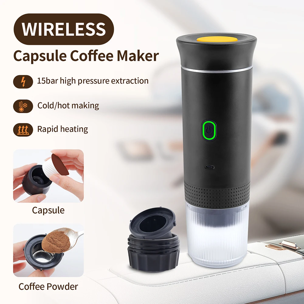 60ml Wireless Electric Espresso Coffee Machine Detachable Flushing Capsule Powder Coffee Maker For Car Home Camping Machine Espresso Coffee Maker Capsule Coffee Maker