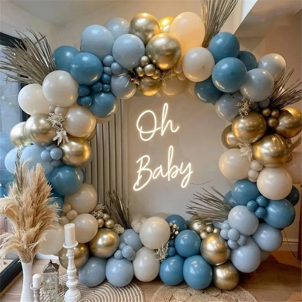 

142pcs White Sand Ocean Blue Balloon Garland Arch Kit Pastel Macaron Balloon for Baby Shower Party Wedding Backdrop Decorations
