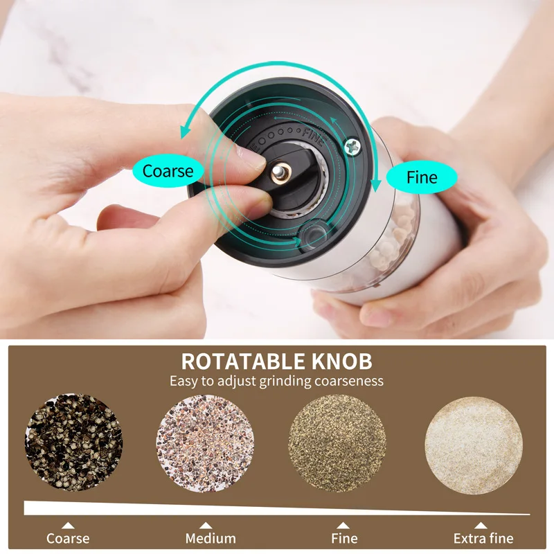 USB Rechargeable Electric Salt and Pepper Grinder Stainless Steel Pepper Grinder Type-C Charging Mills With Storage Base electric grinder salt and pepper grinder pepper grinder