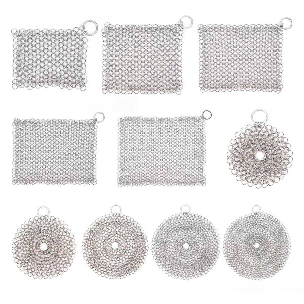 Cast Iron Cleaner with Hanging Ring Chainmail Scrubber Stainless Steel Metal Cleaning Brush for Griddle Skillet Dutch Oven