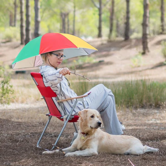 Sombrero de paraguas, protector solar de 25.6 in, resistente al viento,  manos libres, para montar en la cabeza, plegable, para adultos y niños