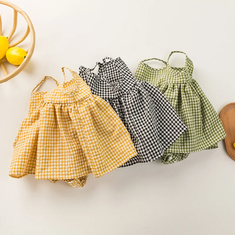 

Baby Girls Dress-like Rompers Plaid Style Breathable Cotton Bodysuits Sleeveless Onepiece Clothes for Newborn Children
