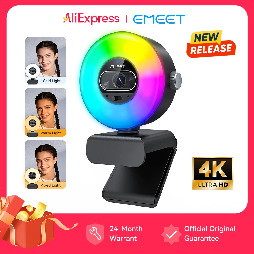 4K Webcam Control 1080P 60fps Autofocus Video EMEET S600 Light USB 8MP Streaming Web Camera For PC/Computer_voghion.com