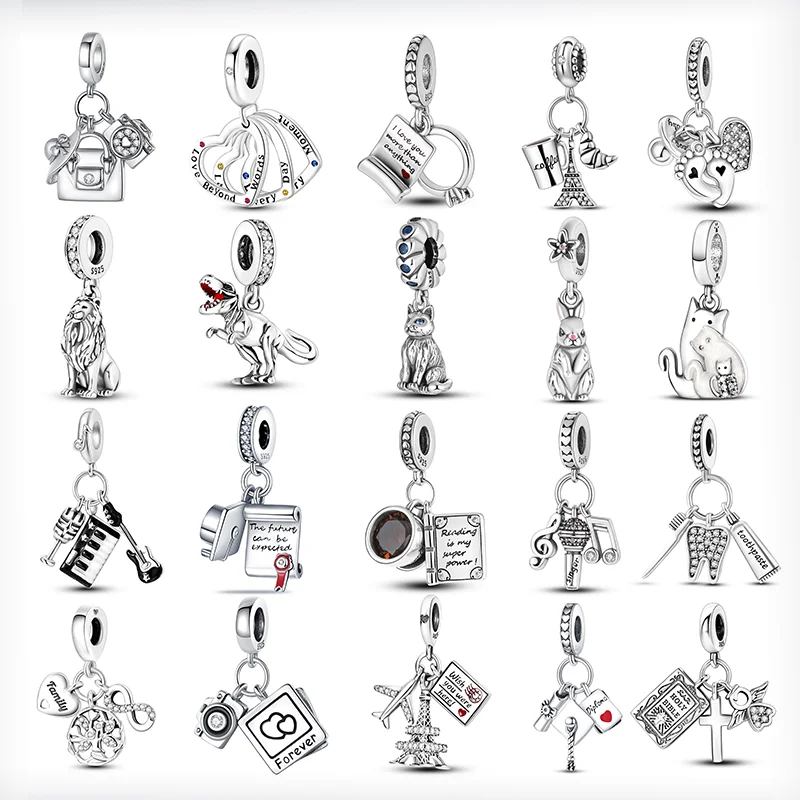 

925 Silver Fashion Camera Animal Coffee Cup Flower Charm Beads for Pandora Original Bracelet DIY Fine Jewelry Making