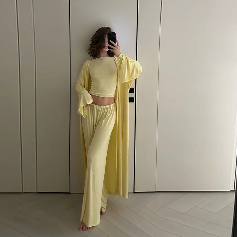 Elegante Feste Hosen Set Frauen Lose Lange Strickjacke Oansatz Volle Hülse Hemd Plissee Gerade Hosen 2025, Mode Büro Anzug – Detail 22