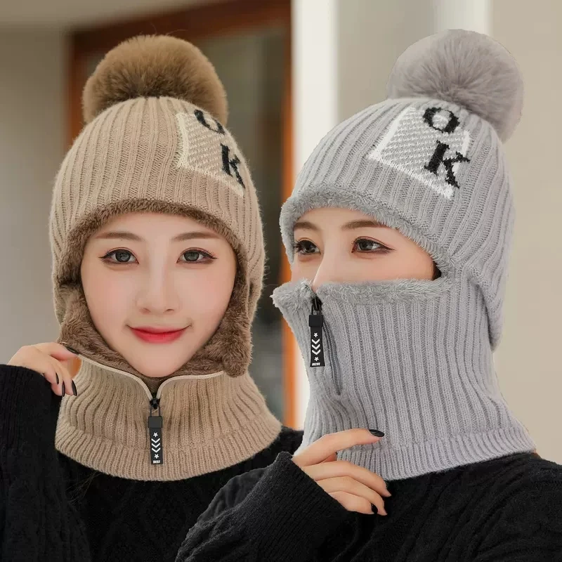 

Зимняя шапка из кораллового флиса облегающие Шапки женская шапка шарф теплая дышащая шерстяная вязаная шапка для женщин двухслойные защитные шапки