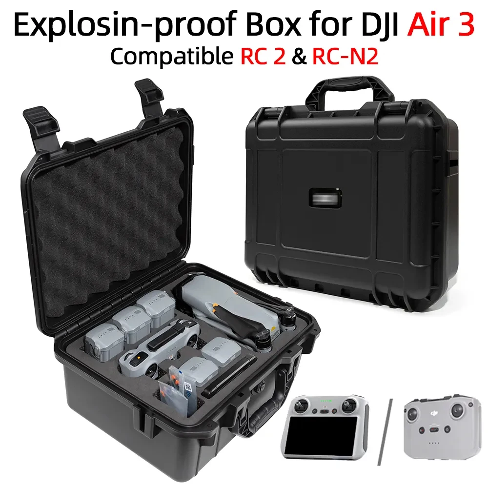 Large Black Explosion-proof Box for DJI Air 3 RC 2/RC N2 Storage Bag Anticollision Travel Portable Drone Accessories for DJI Air