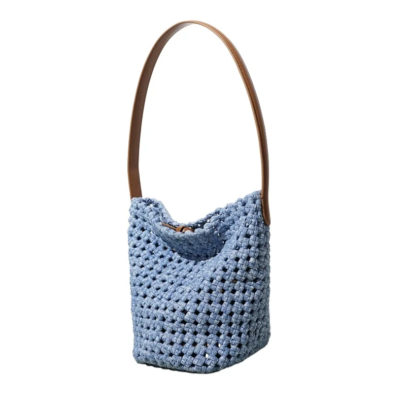 Women's Handwoven Hollow-Out Bucket Bag with Large Capacity Urban Daily Commute Versatile Minimalist