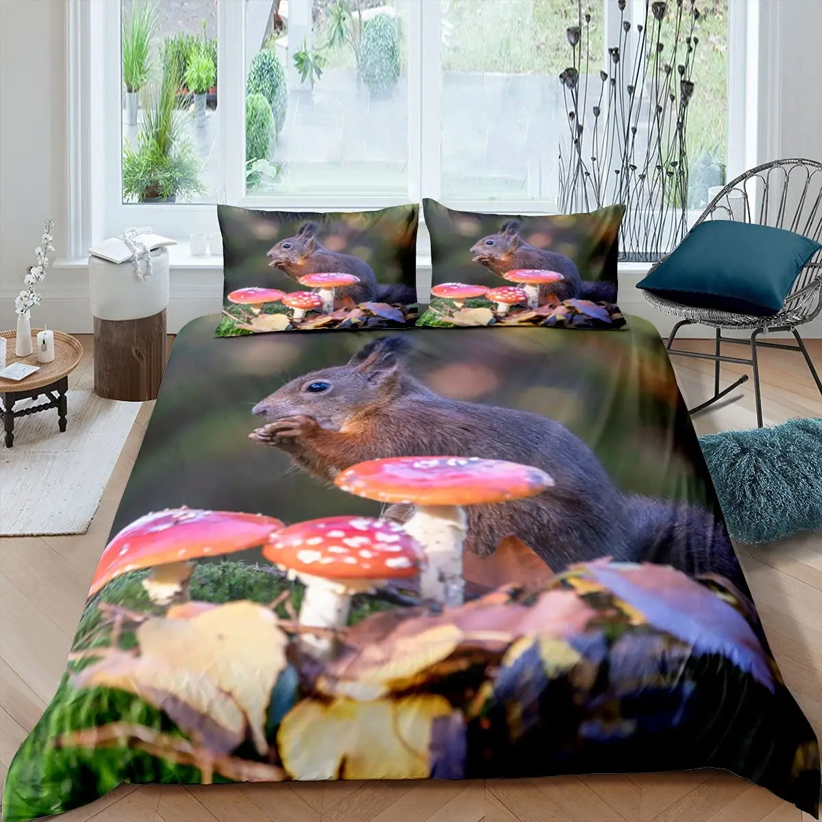 

Squirrel Duvet Cover Set Cute Squirrel Twin Bedding Set 3D Animal Comforter Cover Nature Theme King Size Polyester Quilt Cover