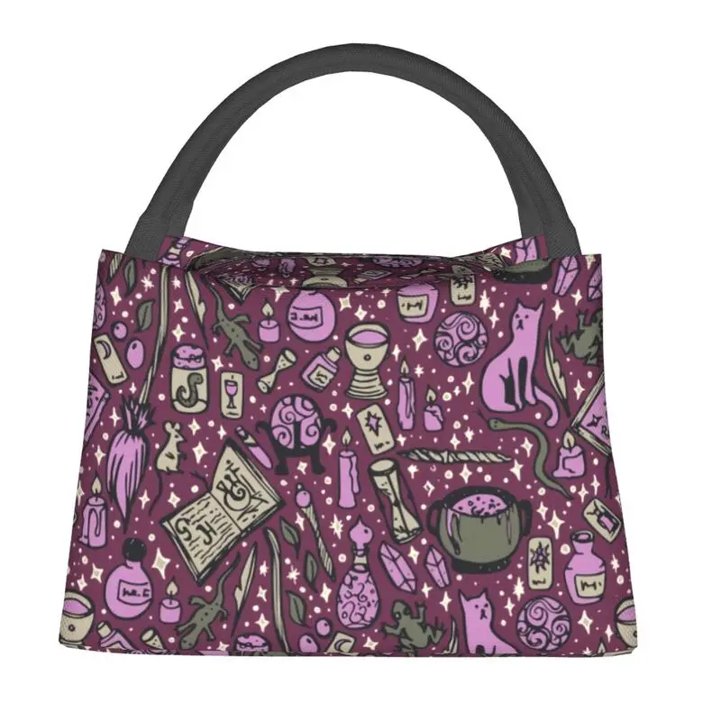 

Witchy Things Insulated Lunch Bags for School Office Halloween Spooky Witch Cat Leakproof Cooler Thermal Lunch Box Women