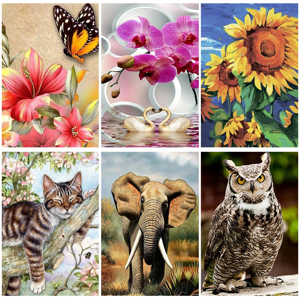 

Miaodu 5D DIY Full Diamond Painting Flower Lily Embroidery Animal Cat Owl Mosaic Rhinestone Pictures Needlework Home Decor Gift