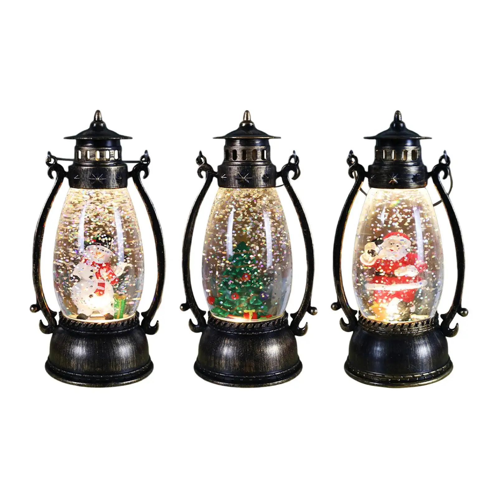 Christmas Lighted Lantern Glittering Snowing Globe Christmas Decoration