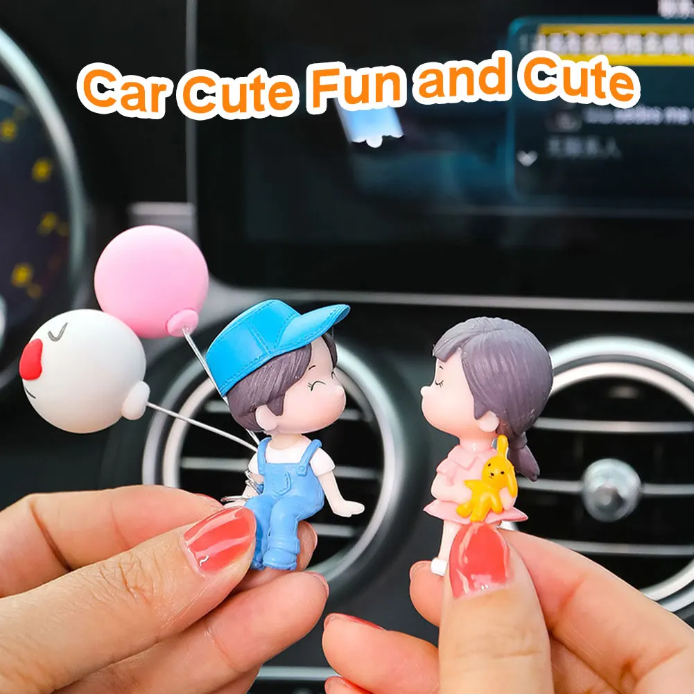 Car Ornaments Cute Cartoon Couples Action Figure Dashboard Figurines Balloon Car Decoration Interior Accessories for Girls Gifts