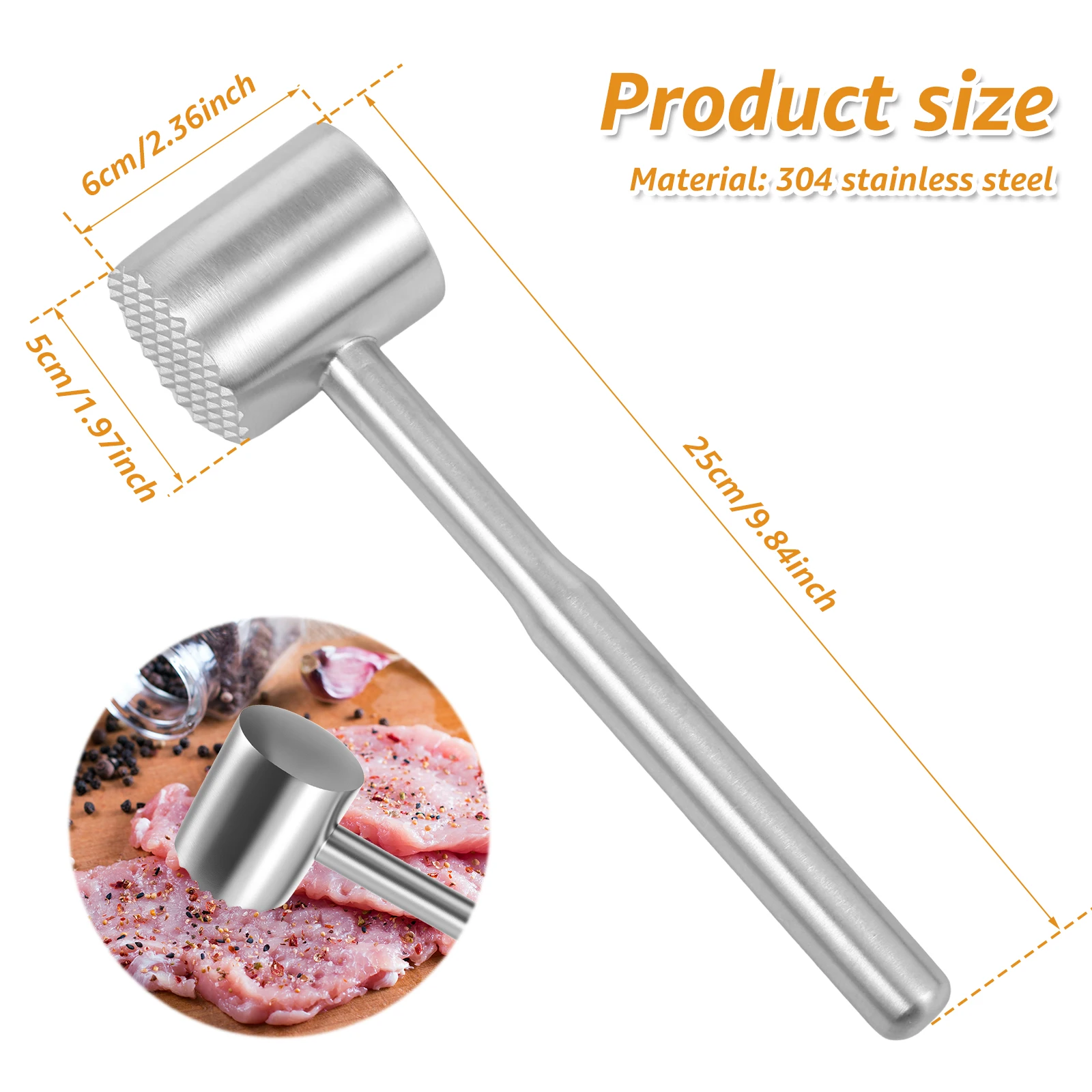 Dual Head Meat Hammer 304 Stainless Steel Meat Mallet Ergonomic Handle Non Slip Grip Steak Tenderizing Home Kitchens meat tenderizer meat hammer