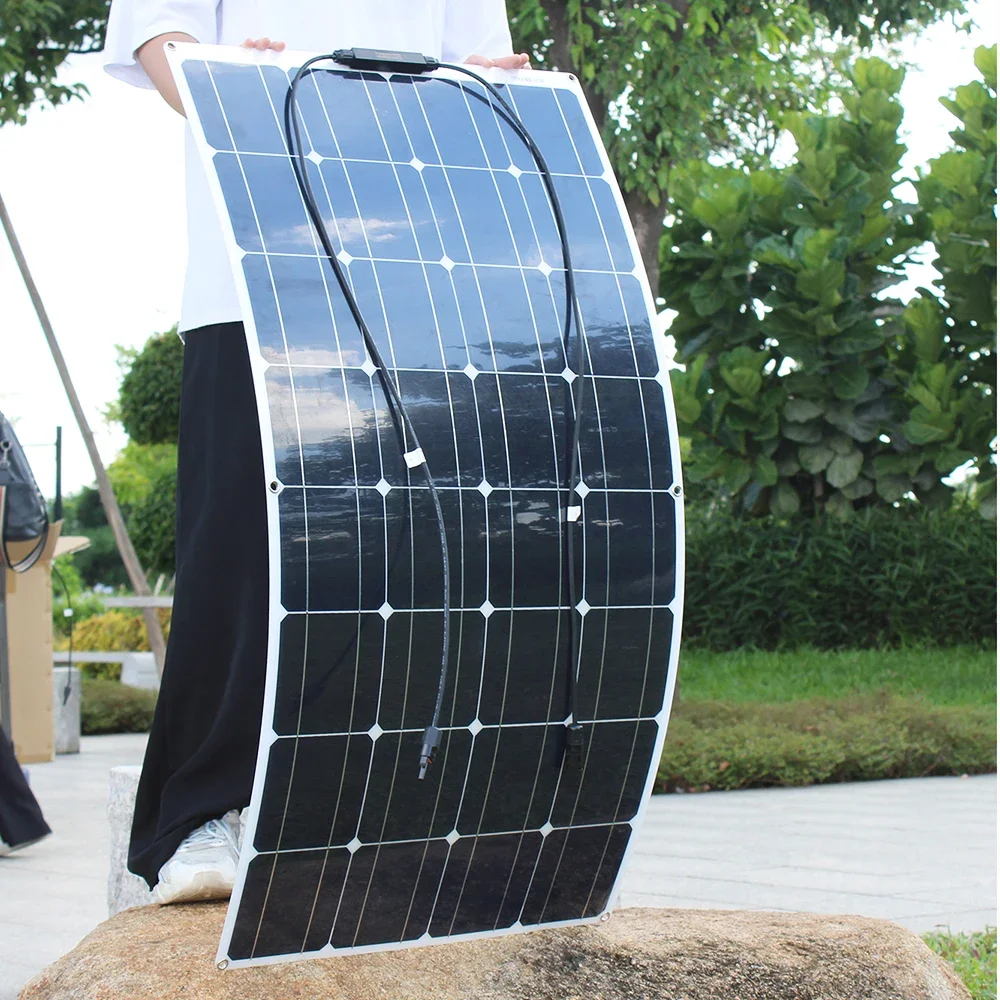 แผงโซลาร์เซลล์ยืดหยุ่น 100W กันน้ำ ชาร์จแบตเตอรี่ 12V ได้ทุกที่