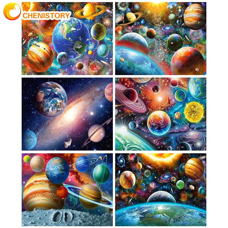 

CHENISTORY Starry Sky Oil Painting By Numbers Planet DIY Acrylic Paint Handpainted Picture Coloring Home Decor Landscape For Gif