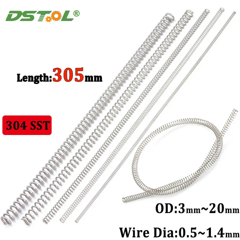 

304 Stainless Steel Compression Spring 305mm Length Shock-Absorbing Return Springs Wire Dia 0.5-1.4mm OD 3-20mm High Plasticity