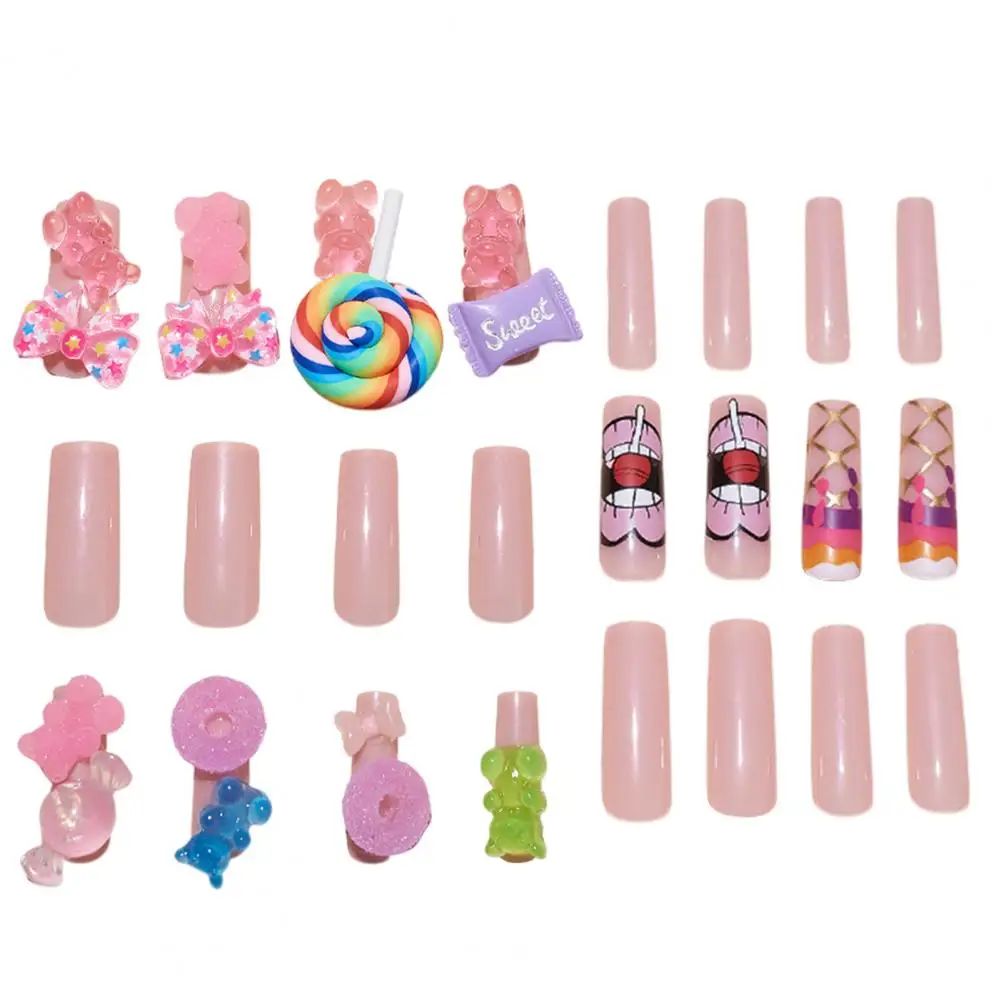 

Gel Fake Nails Comfortable Fake Nails Cartoon-inspired Waterproof Gel False Nails 3d Candy Charms Full Cover Tips Diy for Women