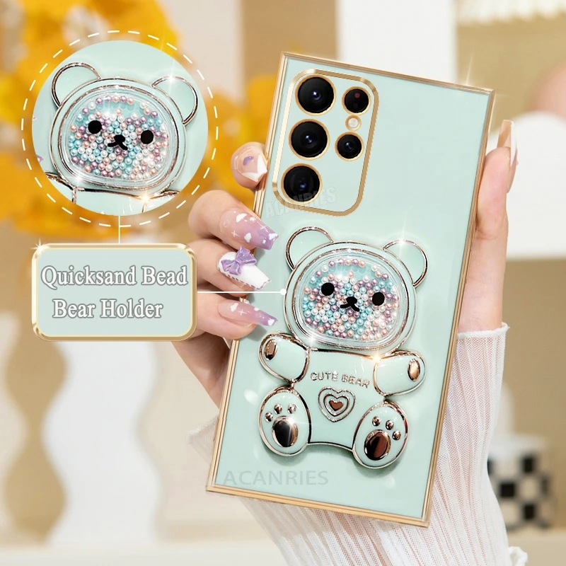 Cute Plating Quicksand Bear Holder Silicone Stand Case