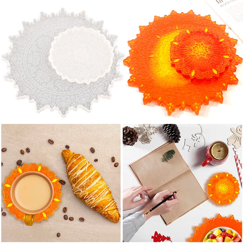 

Mandala Coaster Resin Mold Silicone Silikonform Gypsum Molds Forms for Concrete Plaster Cement Epoxy Resin DIY Moldes Silicona