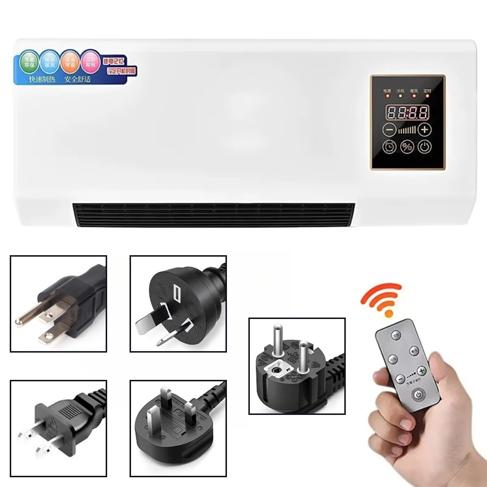 Chauffage mural électrique céramique PTC 2-en-1 avec ventilateur et télécommande pour salle de bain (chauffage et refroidissement) 1