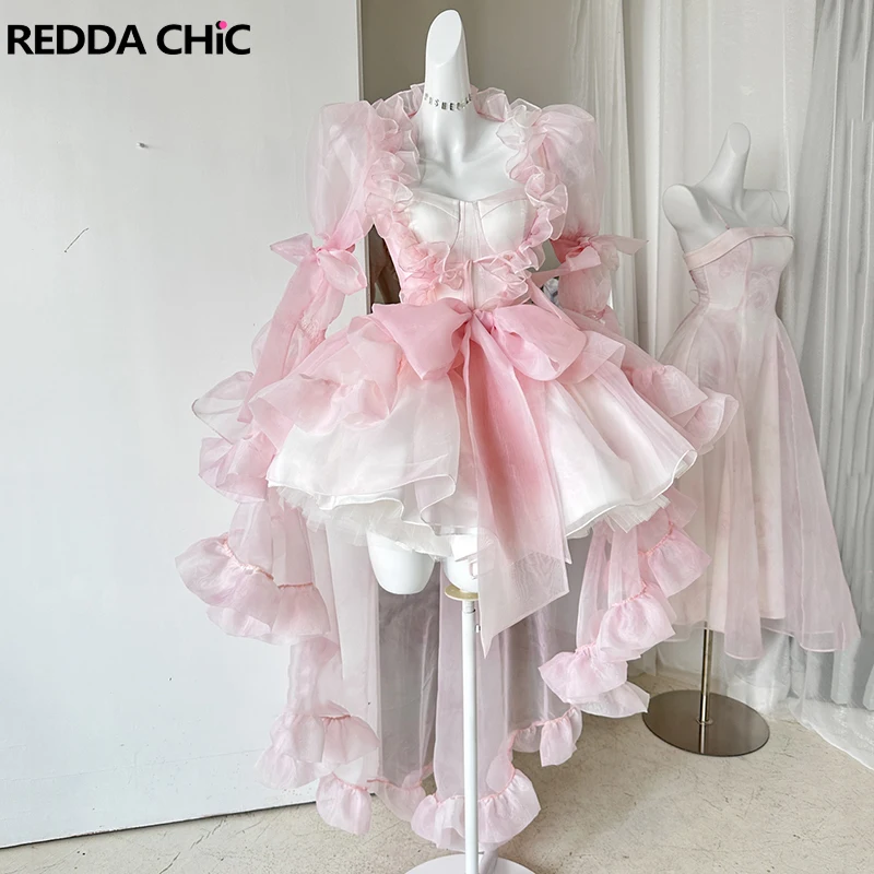 Pink Mini Evening Dress Lolita Tutu with Train Lace-up Ruffle Puffy  Underskirt | eBay