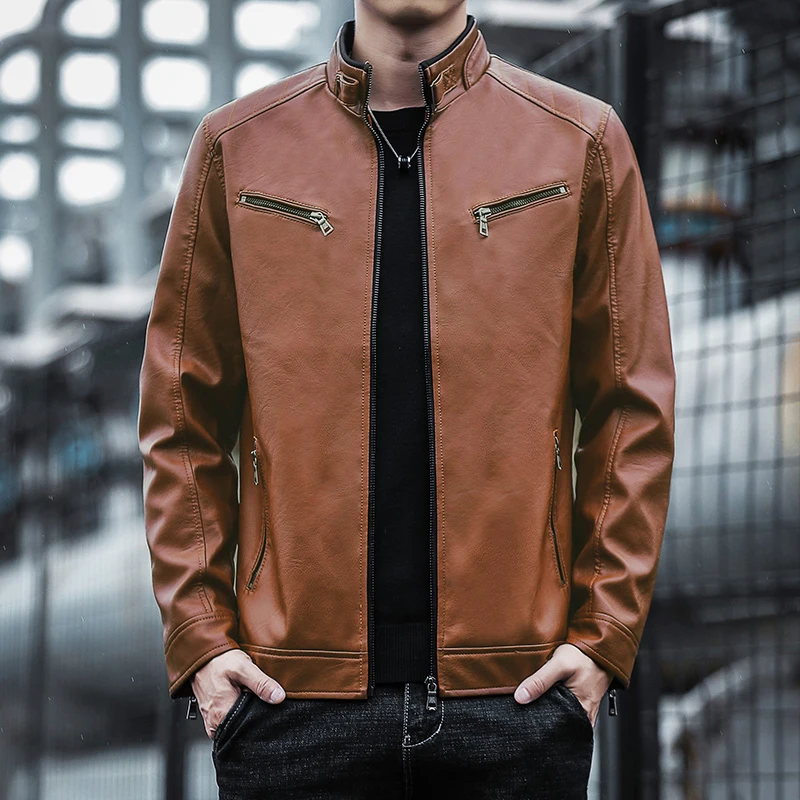 

Solid Color Spring and Autumn Cool Luxury Soft Pu Leather Jacket Men Casual Mens Faux Leather Jackets and Coats Fashion 2023 A32