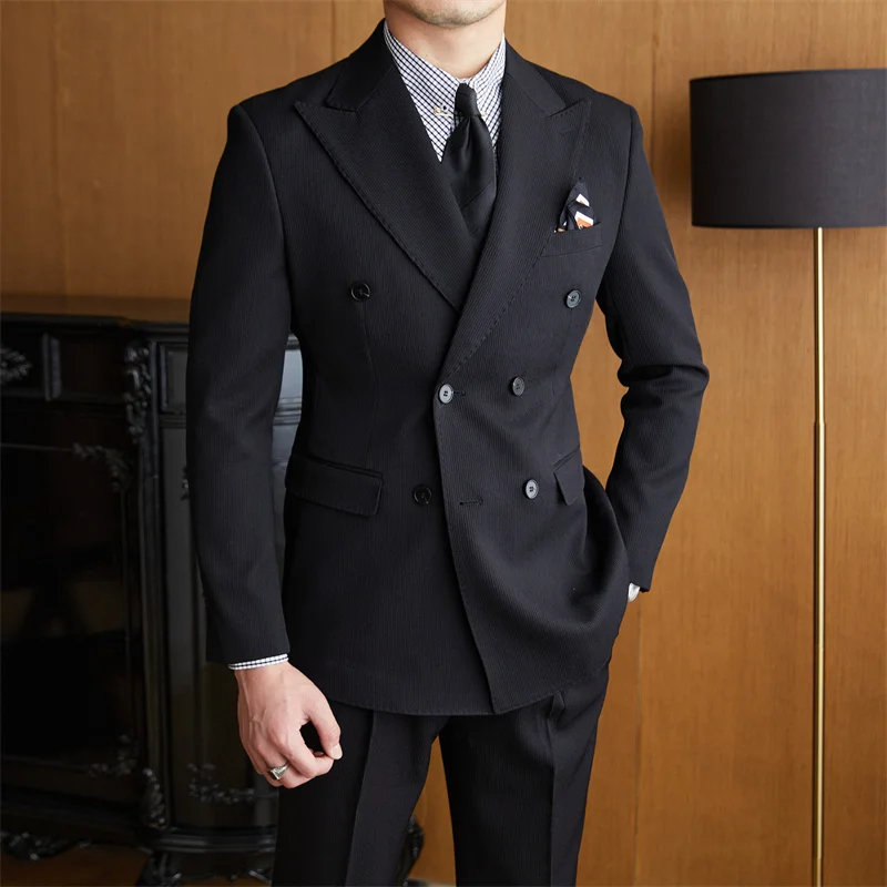 High Quality Double Breasted Dress Suit 2 Pieces Wedding Suit For Men Business Formal Casual Office Work Party Prom Costume