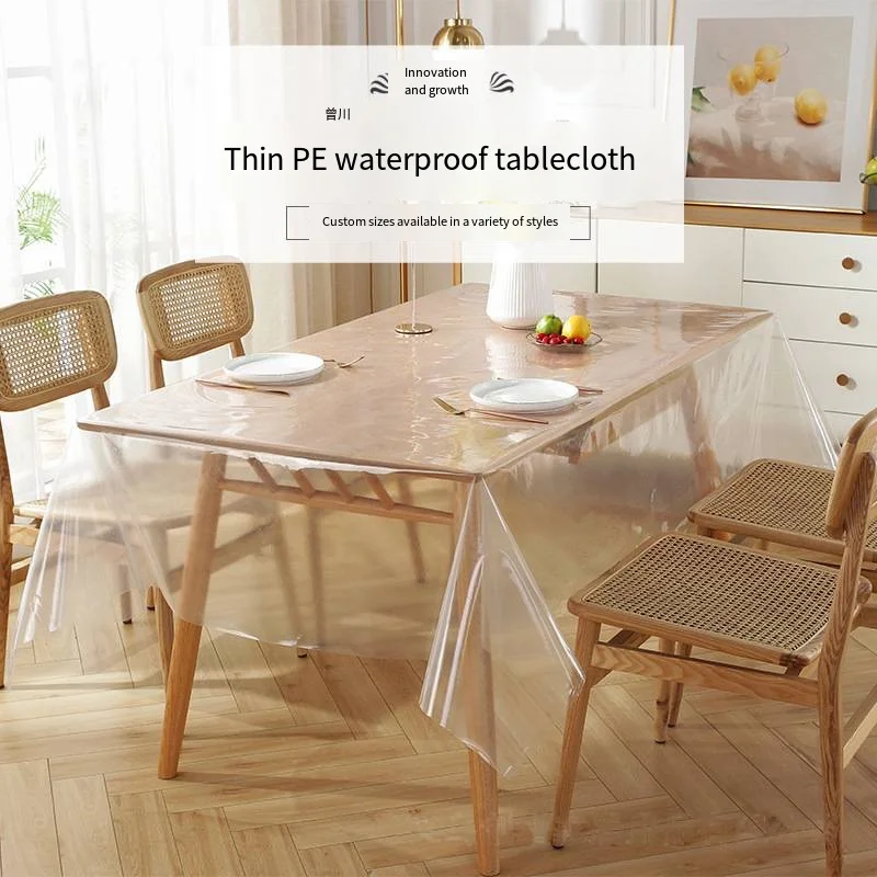 Soft Glass Table Cloth Transparency PE Table Cloth Waterproof Oilproof Kitchen Dining Plastic Table Cover for Rectangular Table