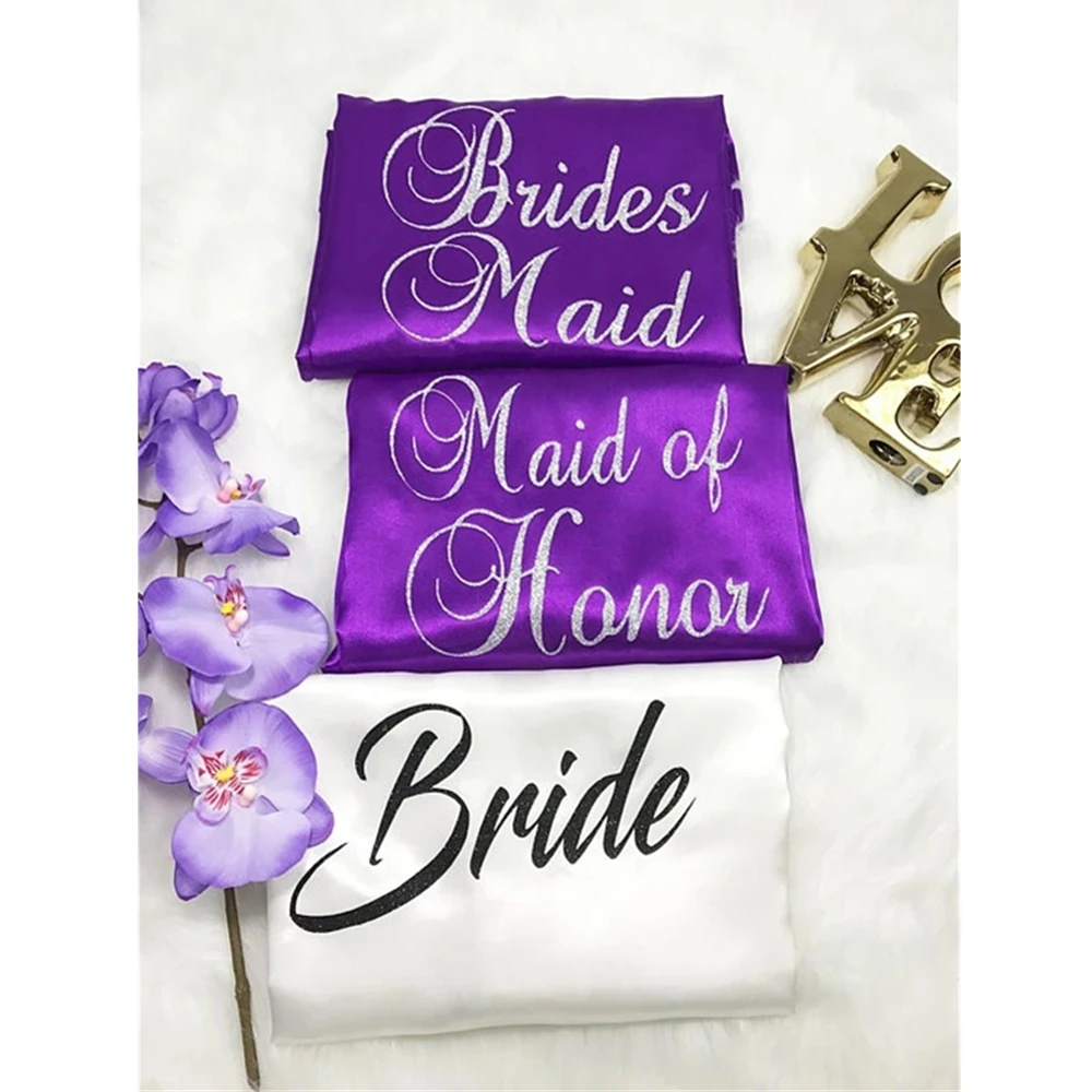 

personalize Wedding Bride Bridesmaid maid of honor Lingerie satin silk pajamas Bachelorette robes kimonos gowns party favors