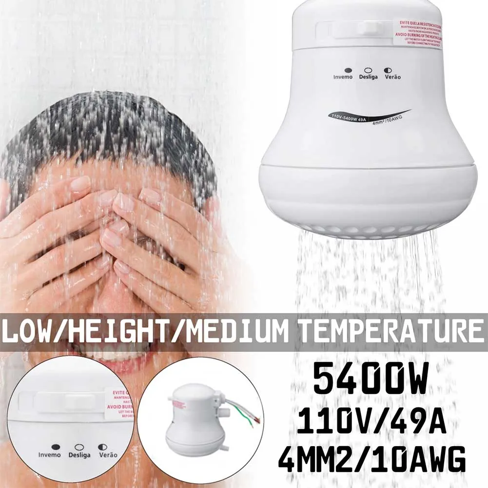 Electric Shower Head Temperature Control High Power Tankless Water Saving With Hose Bracket Safe Accessories Instant Hot Round