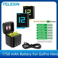TELESIN 1750 mAh Battery For GoPro Hero 12 11 10 9 3 Ways Fast Charger Box TF Card Storage For GoPro Hero Action Camera Accessor 1