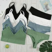 Ensemble de Soutien-Gorge et Culotte pour Femme, Sous-Vêtements Sexy, String, Bralette Sans Couture, Lingerie Féminine Douce et Précieuse, Haut Court, 2 Pièces 1