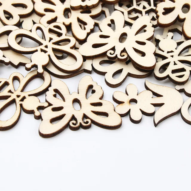 20 db Keverjük Össze Természetes Fa Chips Madár Pillangó Virágok Barkács Kézműves Karácsonyfa Függő Díszek Esküvői Buli Otthoni Dekoráció - Image 4