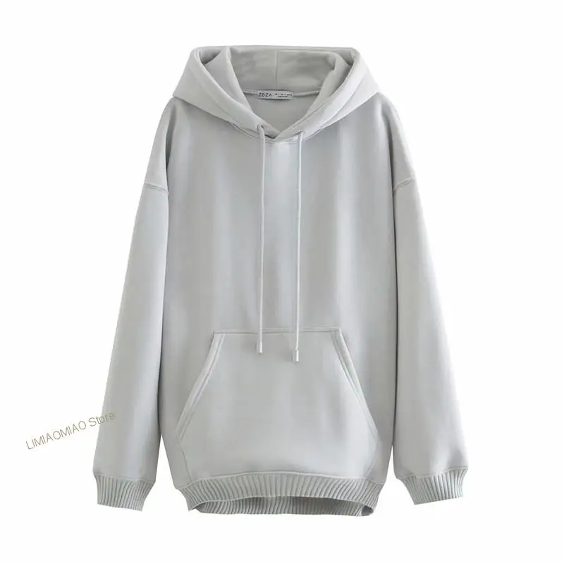 2022 Merodi Casual Long Sleeve Drawstring Hooded Collar Winter Warm Pullover Female Fashion Inside Plush Cotton Hoodies Chic