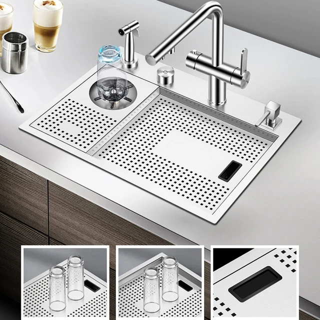 ASRAS Island ซ่อนอ่างล้างจาน 304 สแตนเลส 4 มม.ความหนา Handmade Brushed Sink แรงดันสูงถ้วยเครื่องซักผ้าอ่างล้างจาน 5