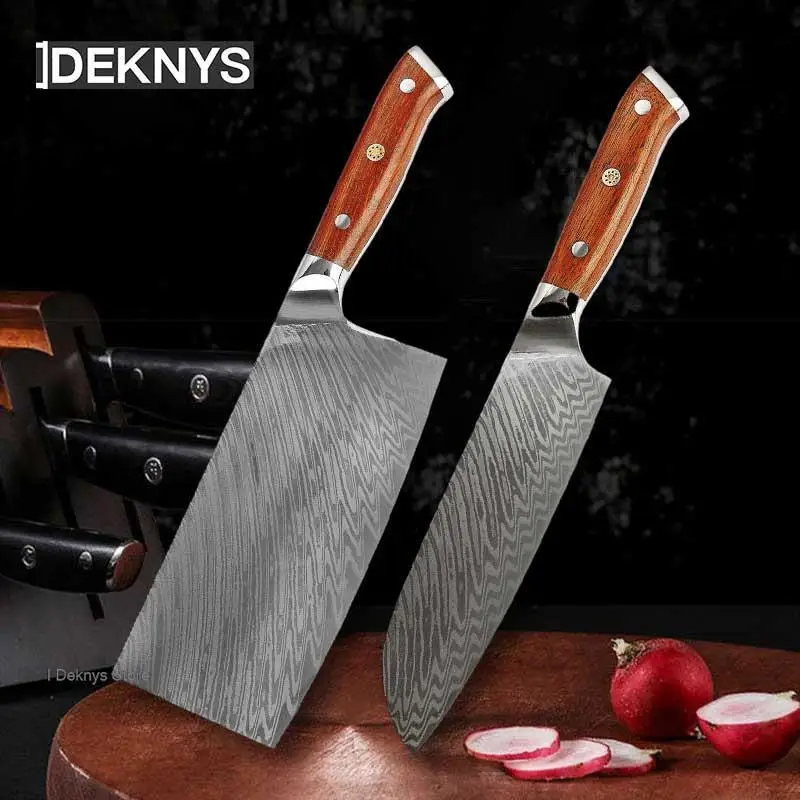 

67 Layers Forged Damascus Original Kitchen Knives Professional Japanese Nakiri Knife Santoku Chopping Chef Cleaver Cutting Knife