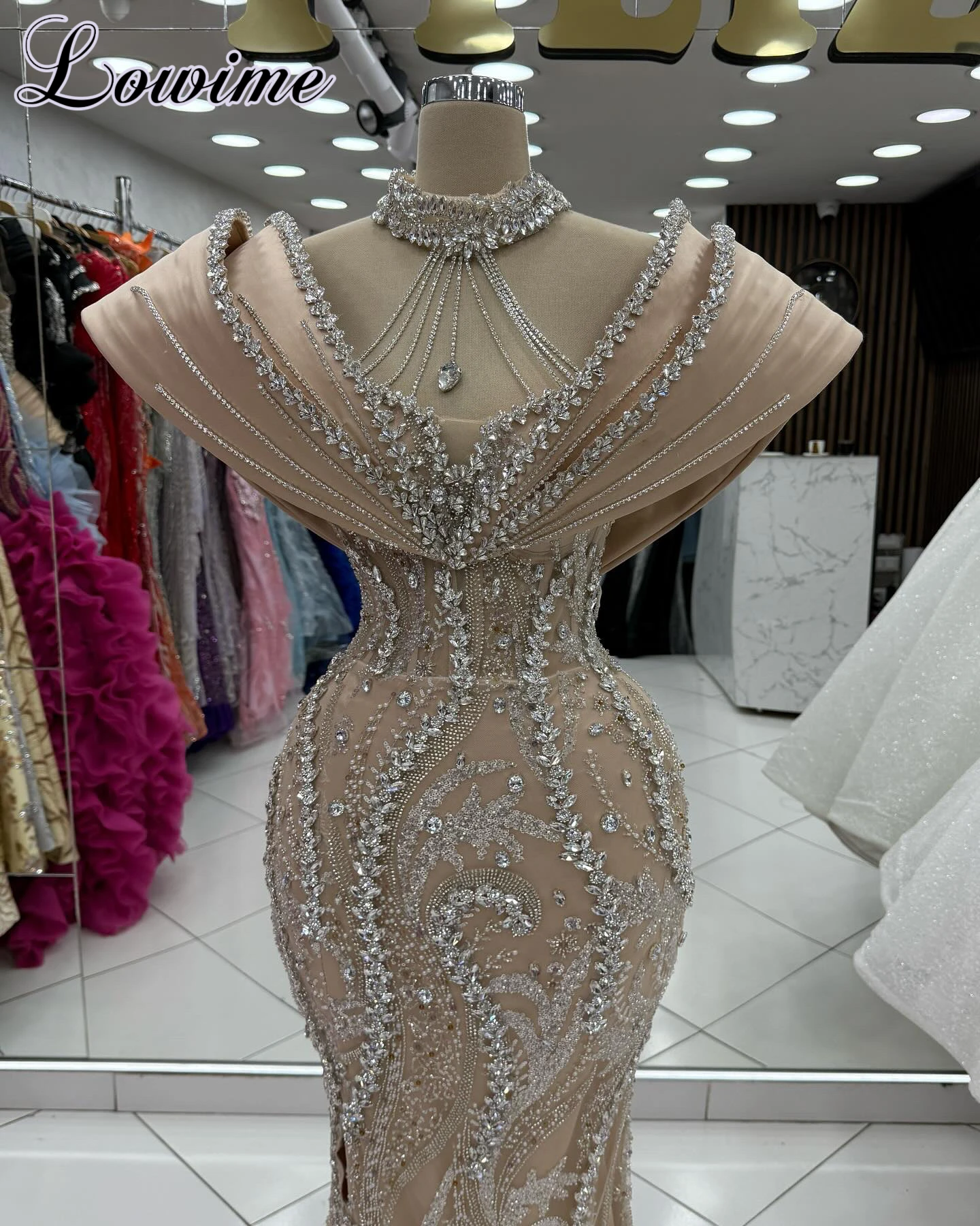 Champagne Crystal Mermaid Vintage Cocktail Prom Dresses for Wedding Party Customized