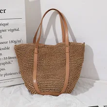 

Large-capacity Straw Bag INS Fashion Style Brown Color Hand-woven Tote Bag Seaside Holiday Beach Women's Bag Designer