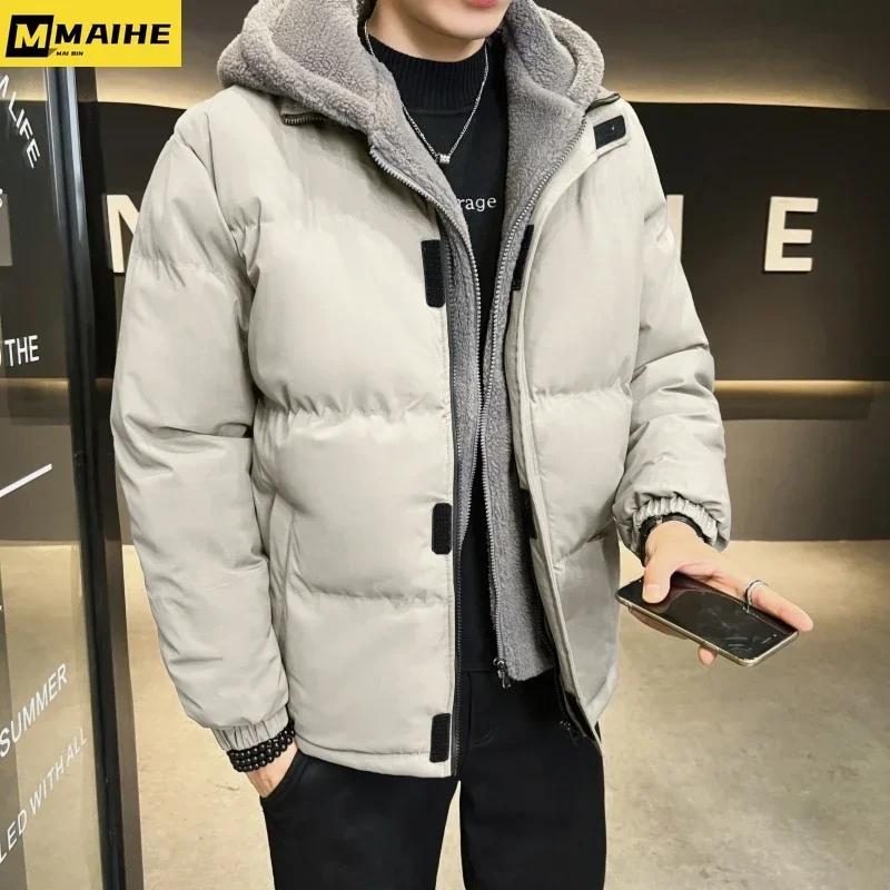 2023 new winter warm cashmere jacket for men retro fake two hooded windproof Parkas coat casual loose plus size chaquetas hombre
