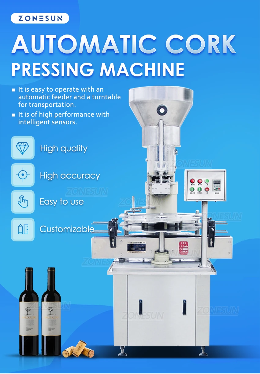 ZONESUN Wine Cork Feeding Capping Machine Cap Press