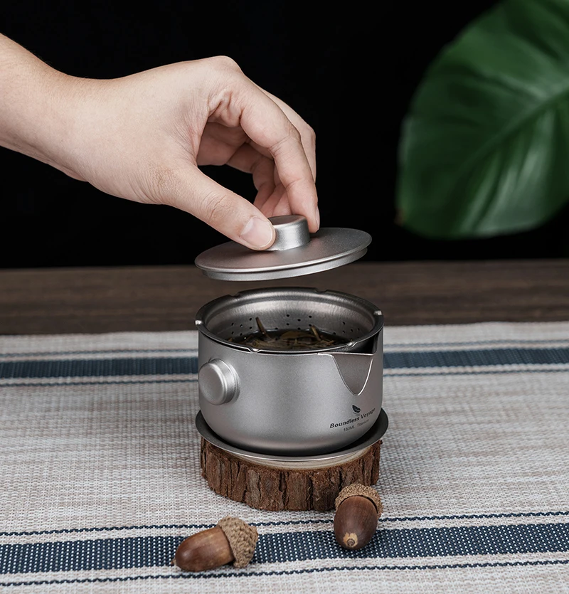 Grenzenlose Reise doppelwandige Kaffeetasse Tasse Titan Tee maschine mit Deckel & Filter ultraleichte Teekanne für Camping Wander garten – Detail 8